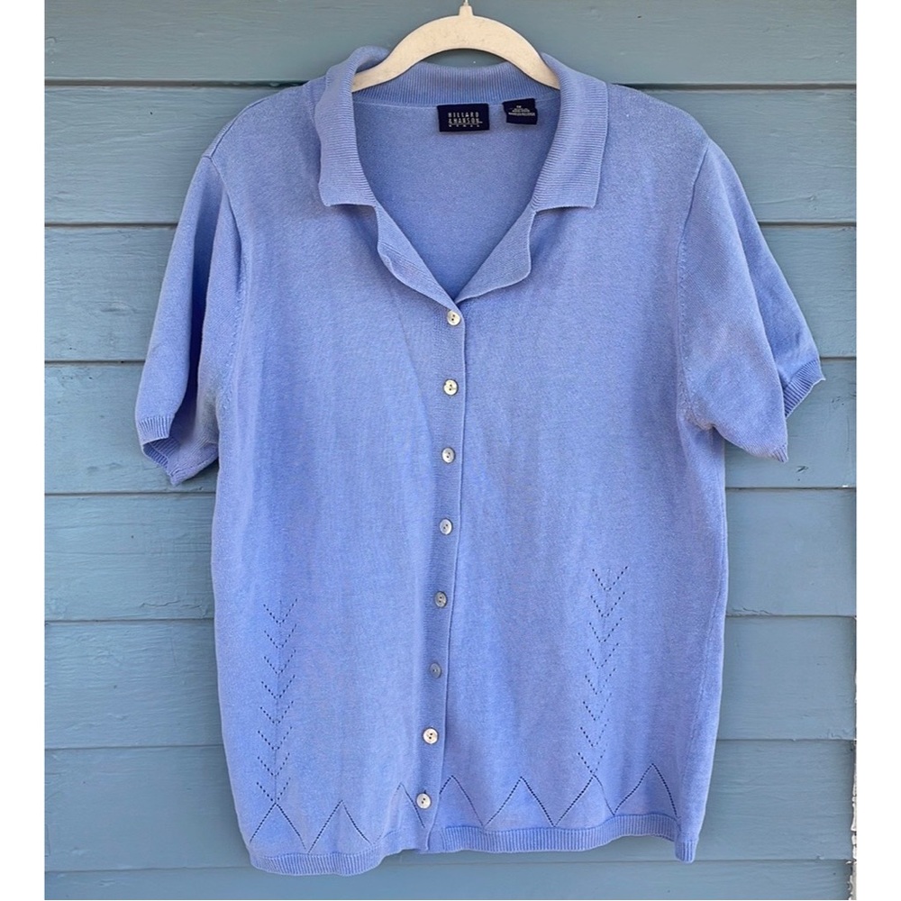 Cornflower Blue Button-Down Knit Sweater Top